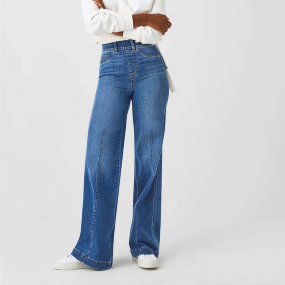 SPANX Seamed Front Wide Leg Jean in Vintage Indigo Casual Denim Size Medium